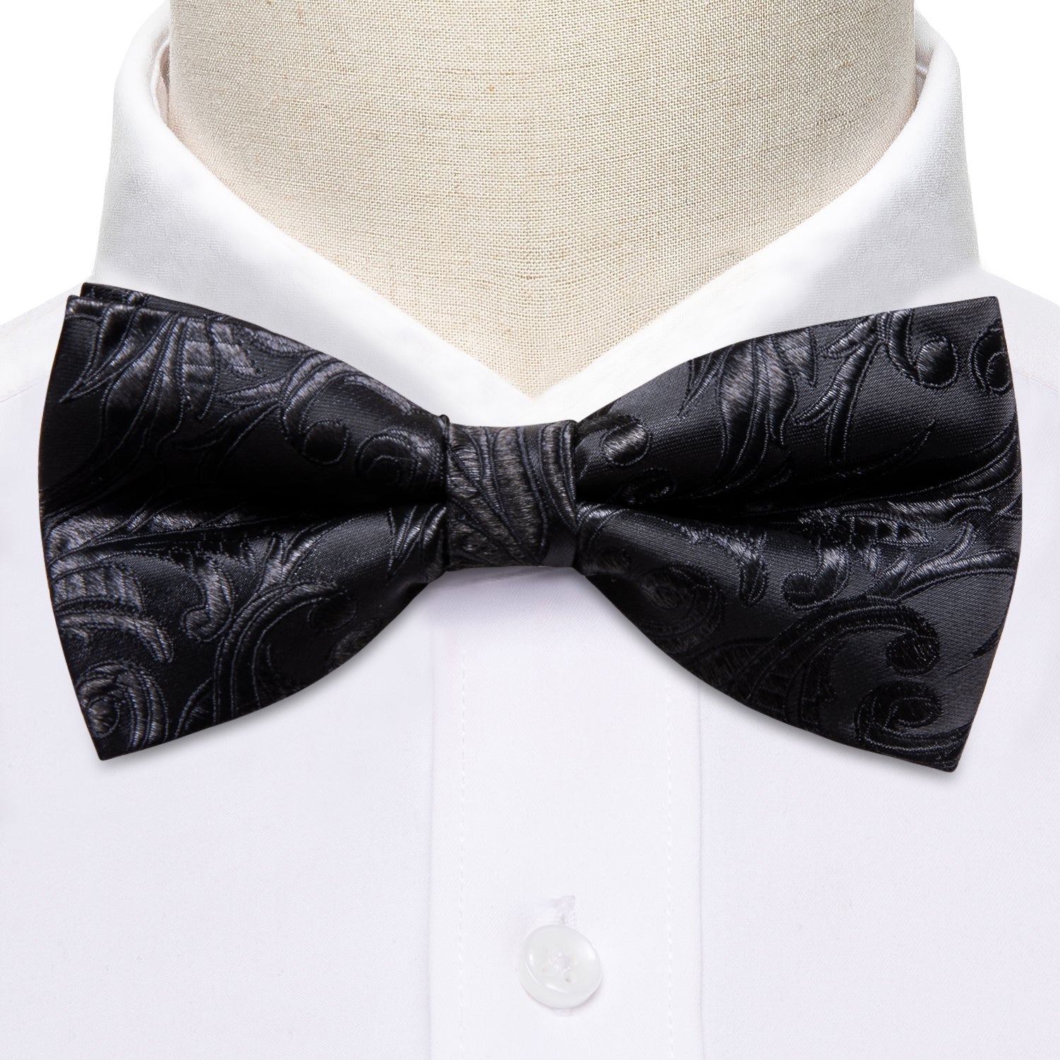 Mens Black Ties Paisley Pre-tied Bow Tie Hanky Cufflinks Set