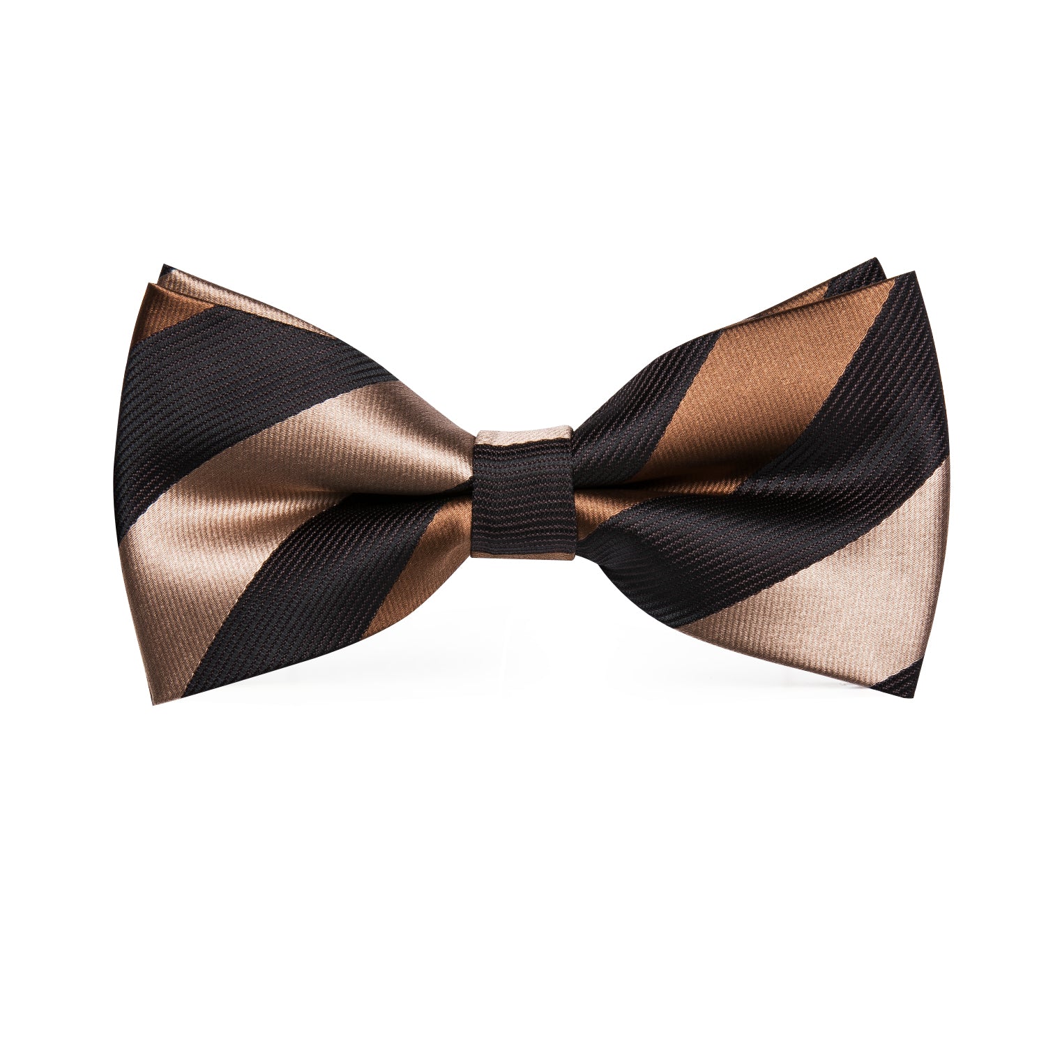 Black Brown Stripe Men Tie Pre-tied Bow Tie Hanky Cufflinks Set
