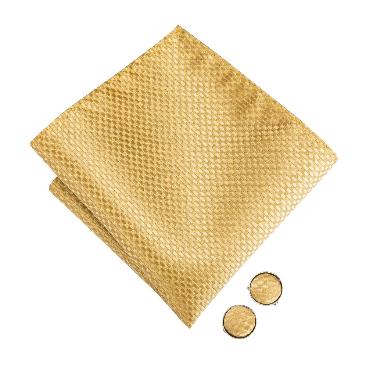 Mens Golden Yellow Plaid Pre-tied Bow Tie Hanky Cufflinks Set