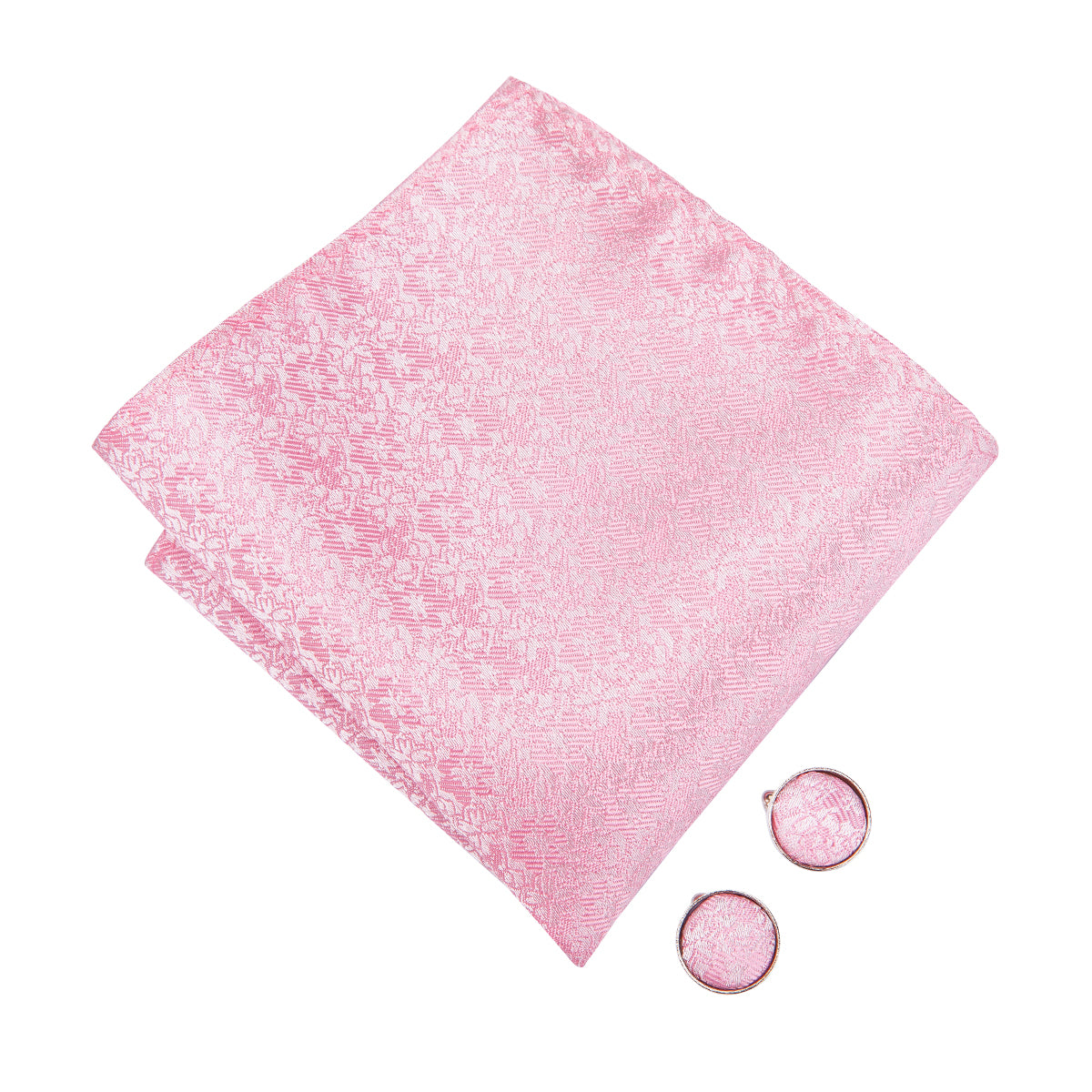 White Pink Floral Pre-tied Bow Tie Hanky Cufflinks Set