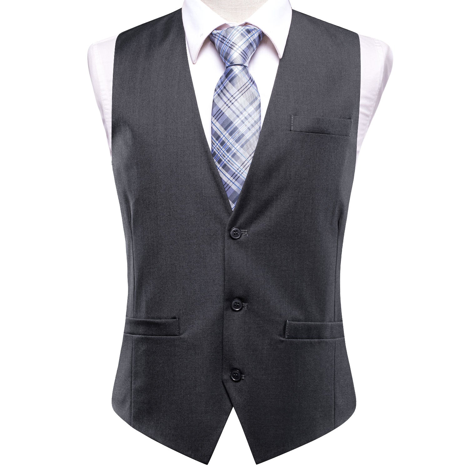 Dark Grey Solid Silk Men's Single Vest Waistcoat