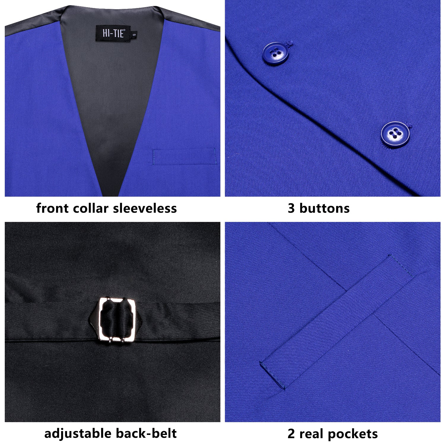 Royal Blue Solid Silk Men's Single Vest Waistcoat