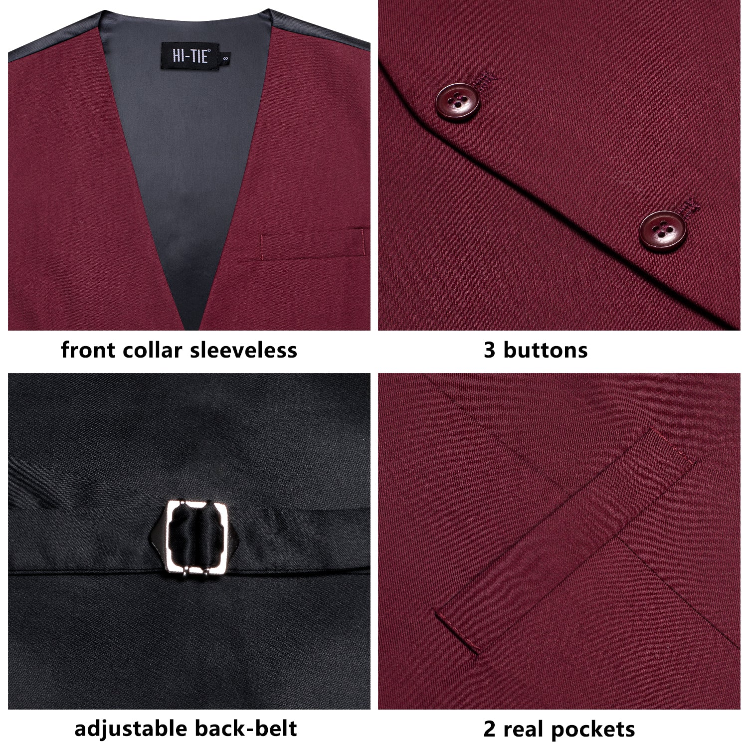 Burgundy Red Solid Silk Men's Single Vest Waistcoat