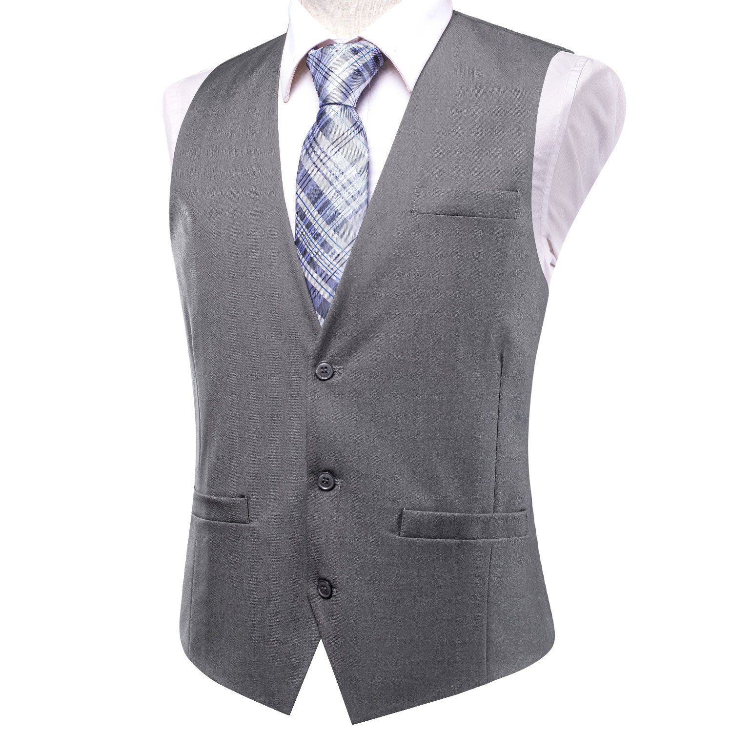 Grey Solid Silk Men's Single Vest Waistcoat