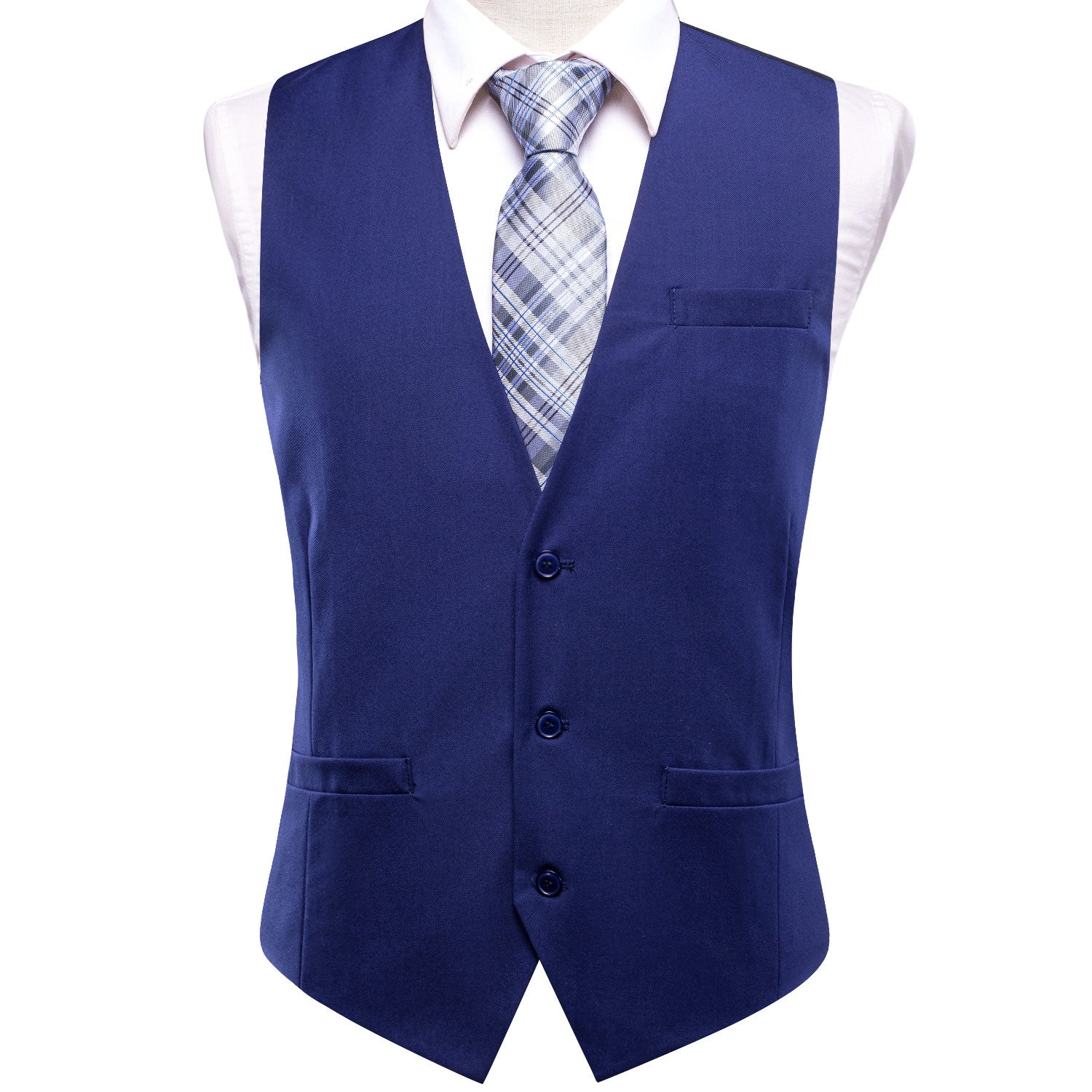 Navy Blue Solid Silk Men's Single Vest Waistcoat
