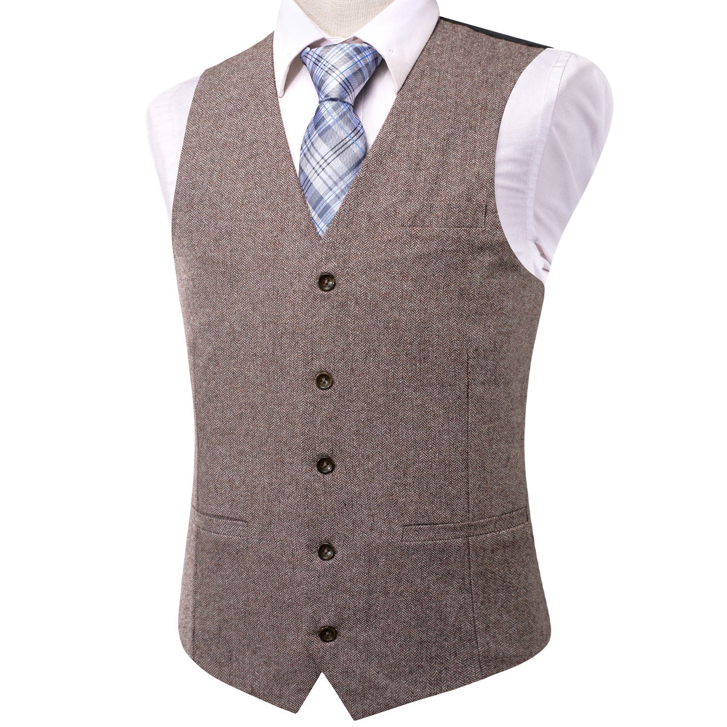 Chocolate Brown Solid Wool Men's Single Vest Waistcoat