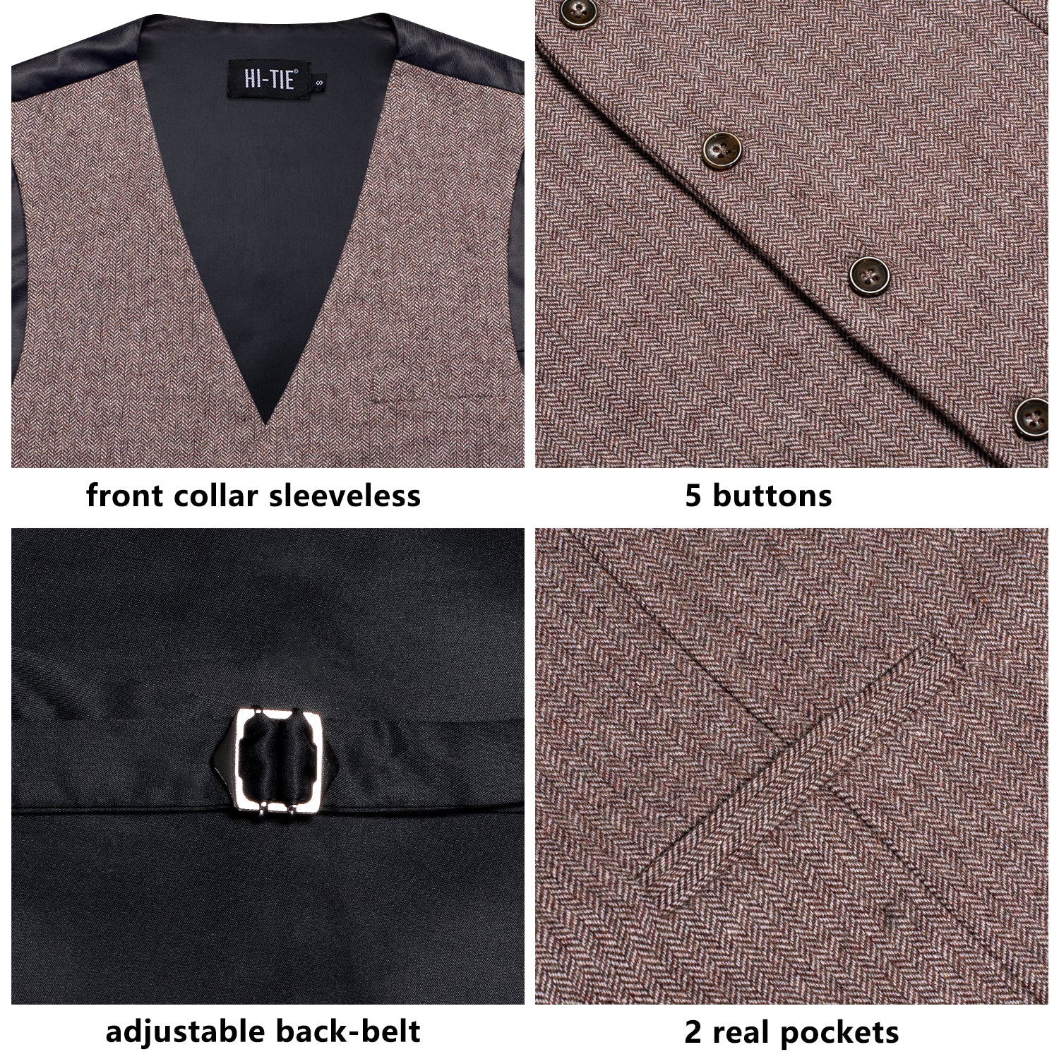 Chocolate Brown Solid Wool Men's Single Vest Waistcoat