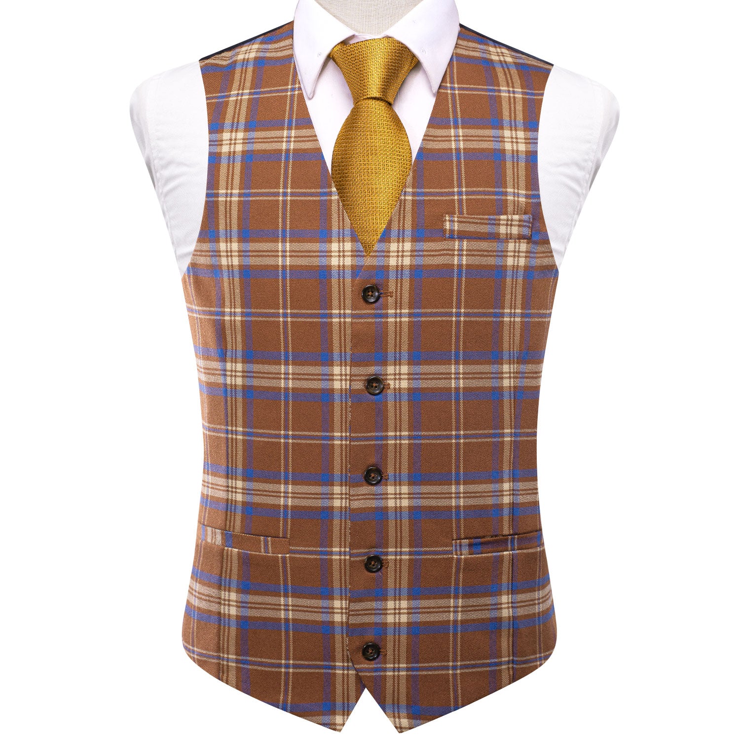 Men’s Slim Fit Plaid Vest – 3-Piece Suit Vest, Red/Blue/Yellow/Beige Checkered, Stage Jacket Formal Wear