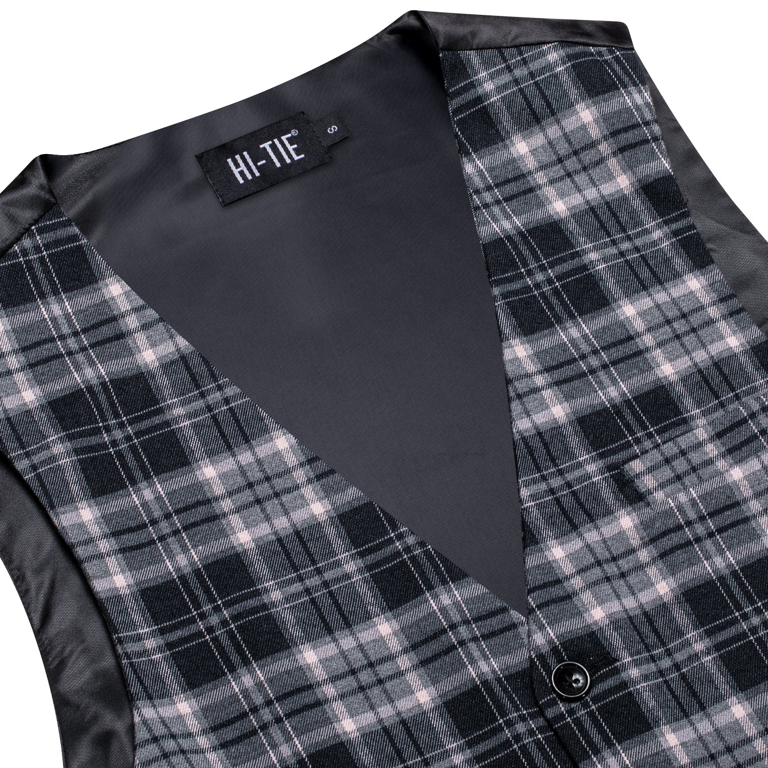 Grey Pink Plaid Silk England Style Men's Single Vest Waistcoat
