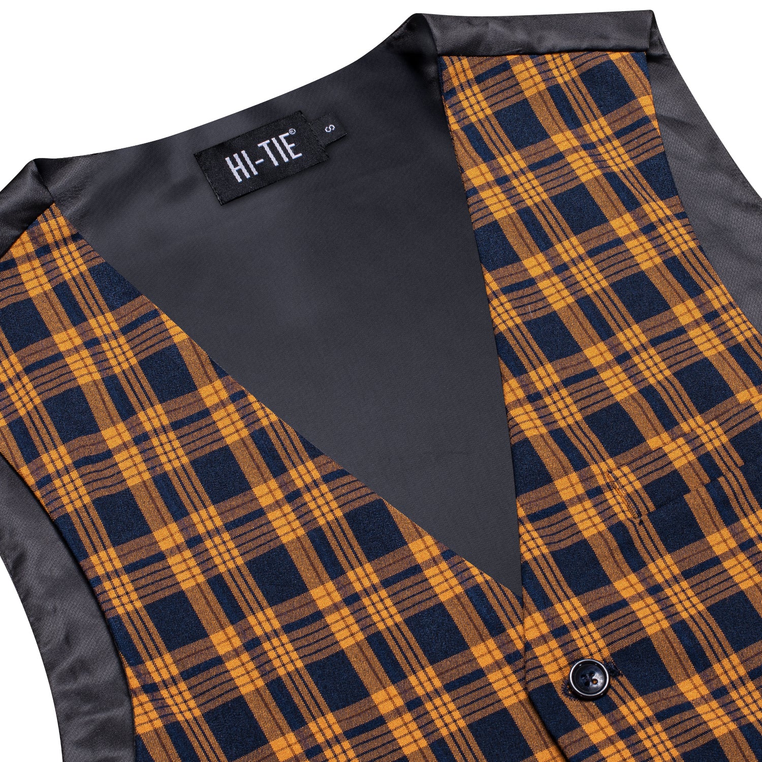 Black Orange Plaid Silk England Style Men's Single Vest Waistcoat