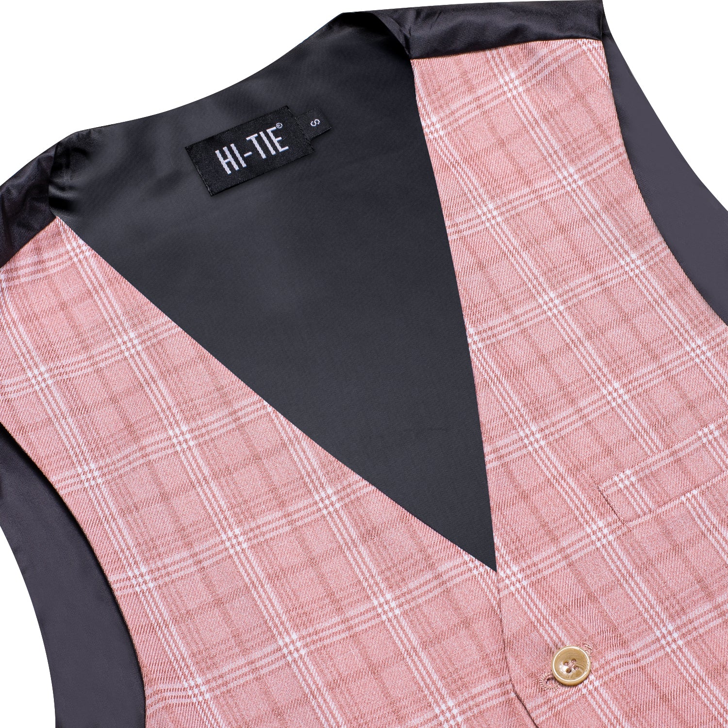 Pink White Plaid Silk England Style Men's Single Vest Waistcoat