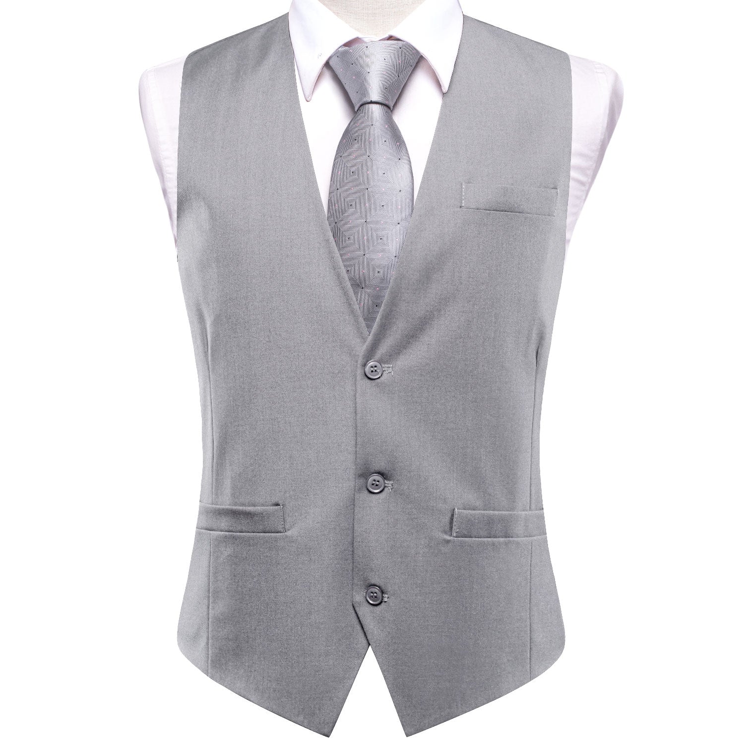 Grey Solid Silk Style Men's Single Vest Waistcoat