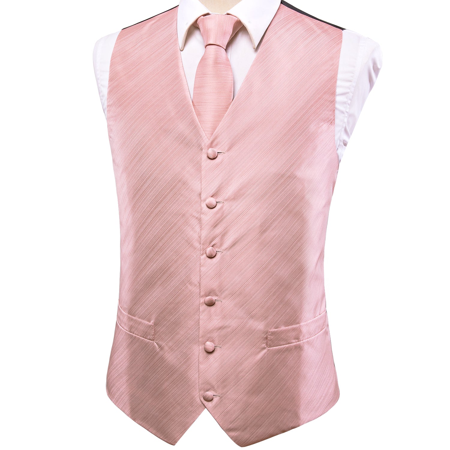 Baby Pink Men's Vest Hanky Cufflinks Tie Set Waistcoat Suit Set