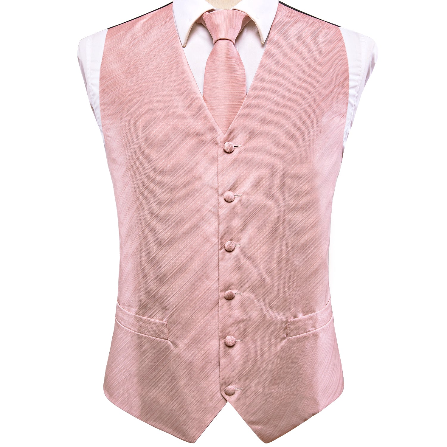 Baby Pink Men's Vest Hanky Cufflinks Tie Set Waistcoat Suit Set