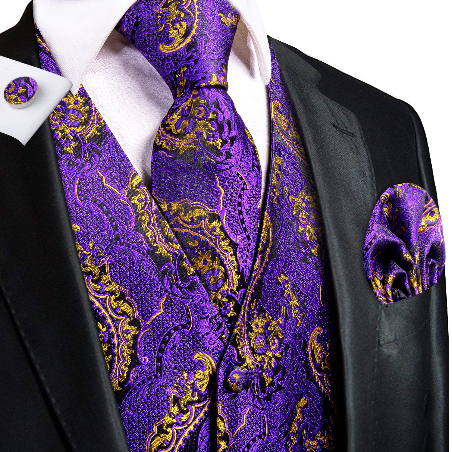 mens purple dress vest Men's Purple Paisley Vest with Neck Tie L / Purple