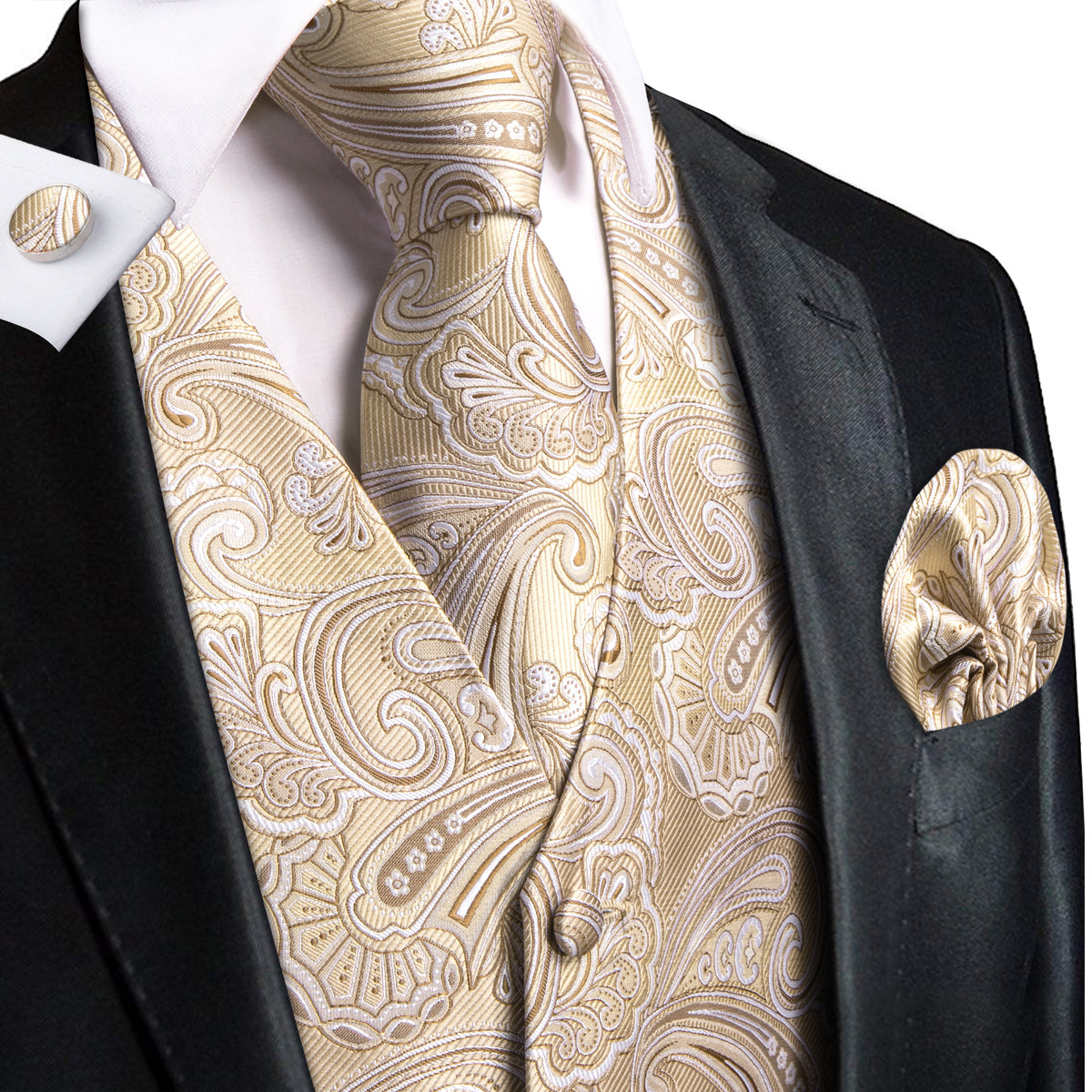 Handcrafted New Gold Tuxedo Vest, Bowtie, and Hanky