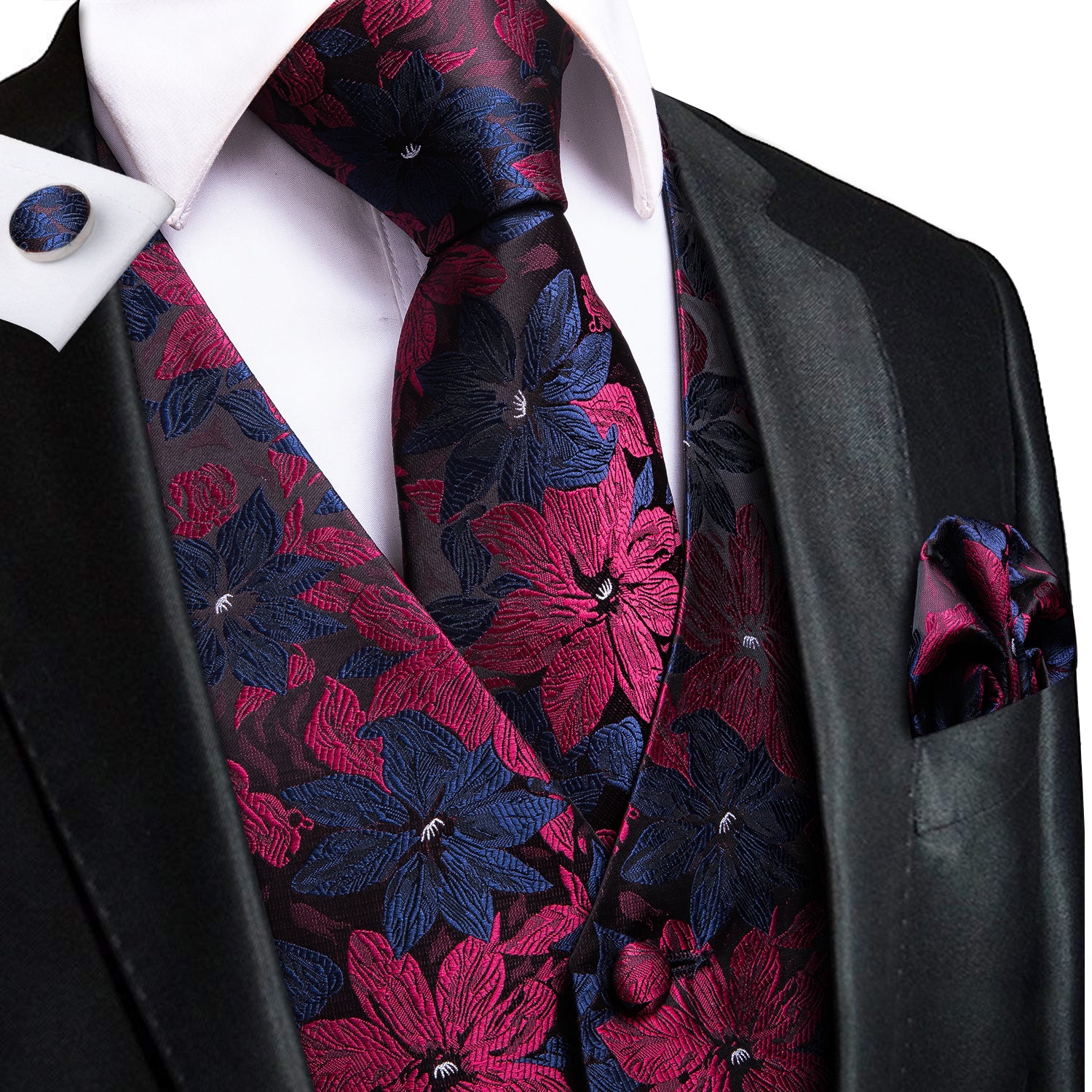 black dress shirt red vest Black suit with maroon vest