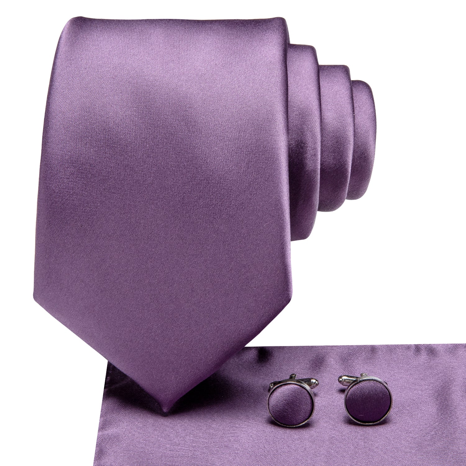 Purple Solid Tie Pocket Square Cufflinks Set