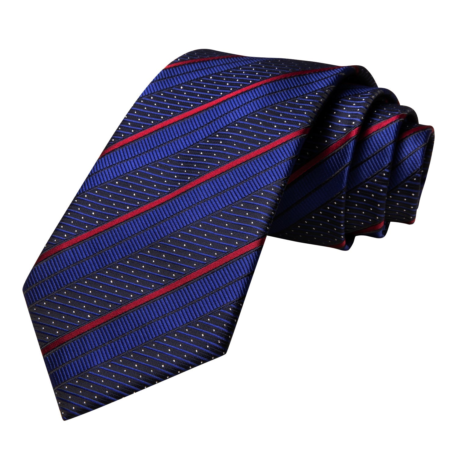 Blue Red Stripes with White Dot 67" XL Tie Hanky Cufflinks Set