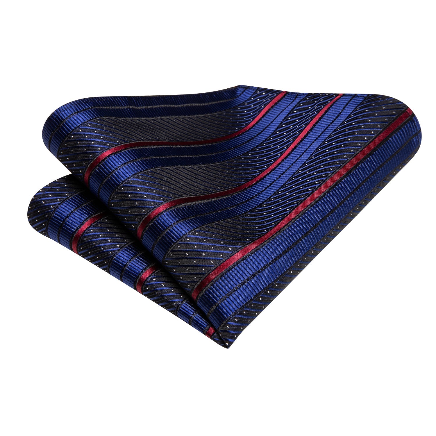 Blue Red Stripes with White Dot 67" XL Tie Hanky Cufflinks Set