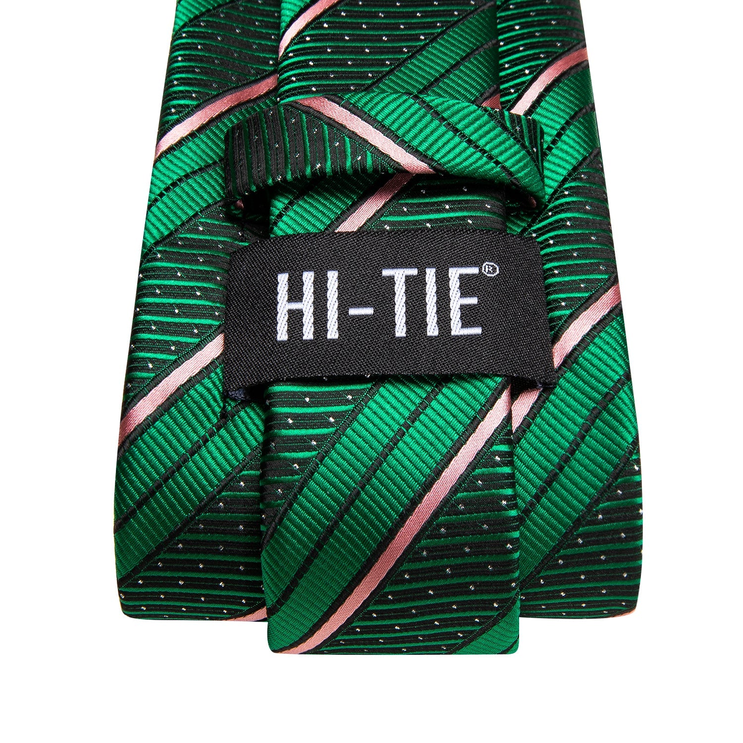 Green Pink Strip with White Dot 70 Inches Extra Long Necktie Pocket Square Cufflinks Set