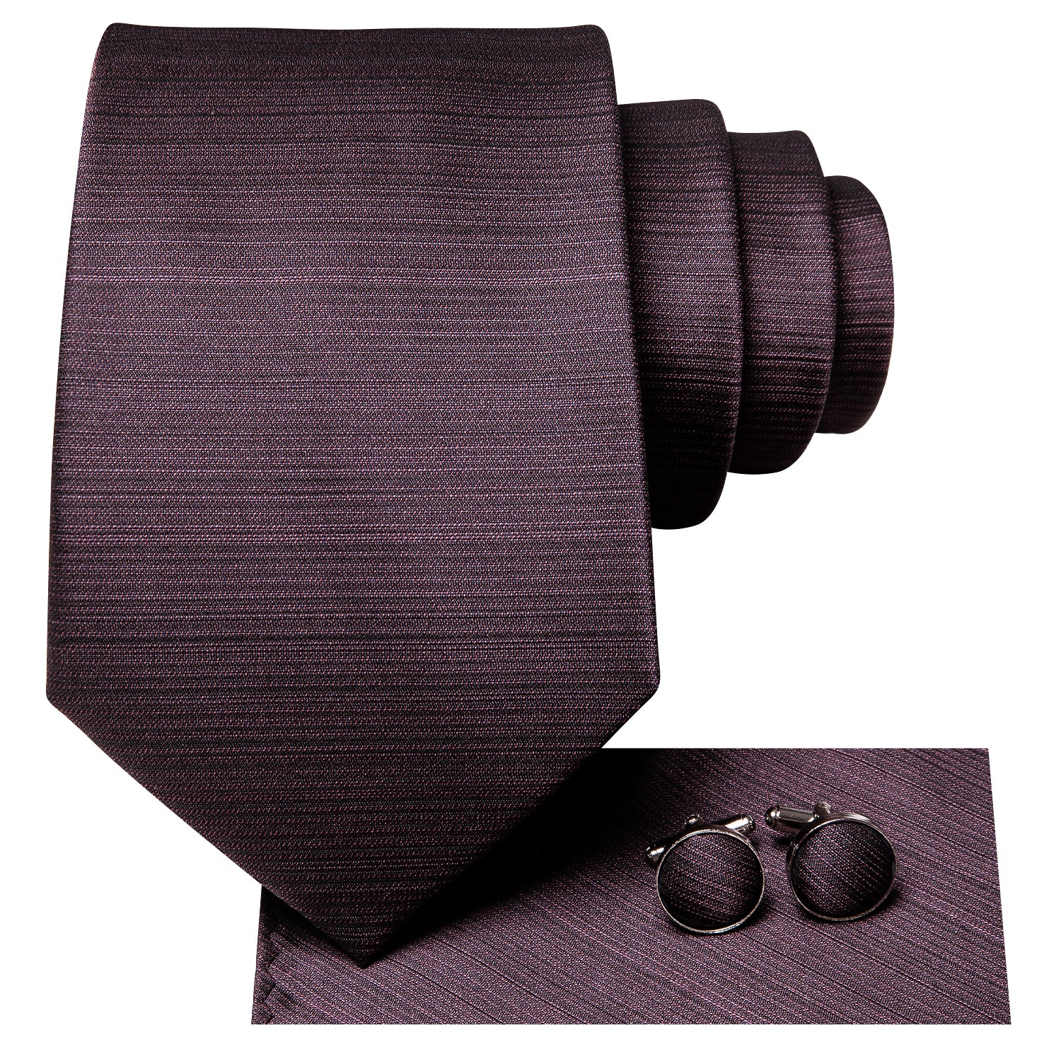 Eggplant Red Brown Solid Necktie Pocket Square Cufflinks Set
