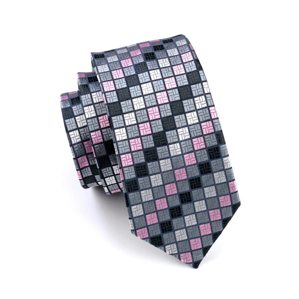 pink grey black geometric tie set