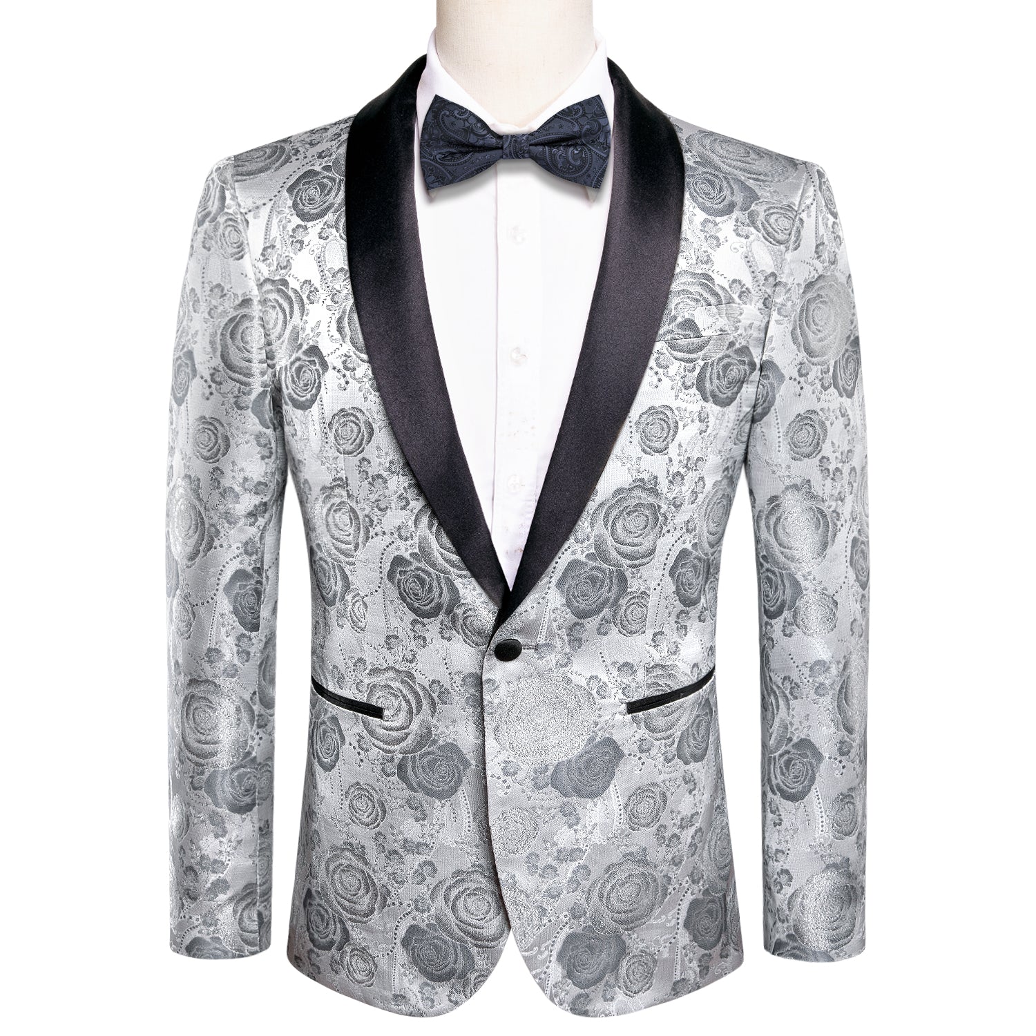 Wedding Blazer Sliver Grey Roses White Floral Men's Suit Set