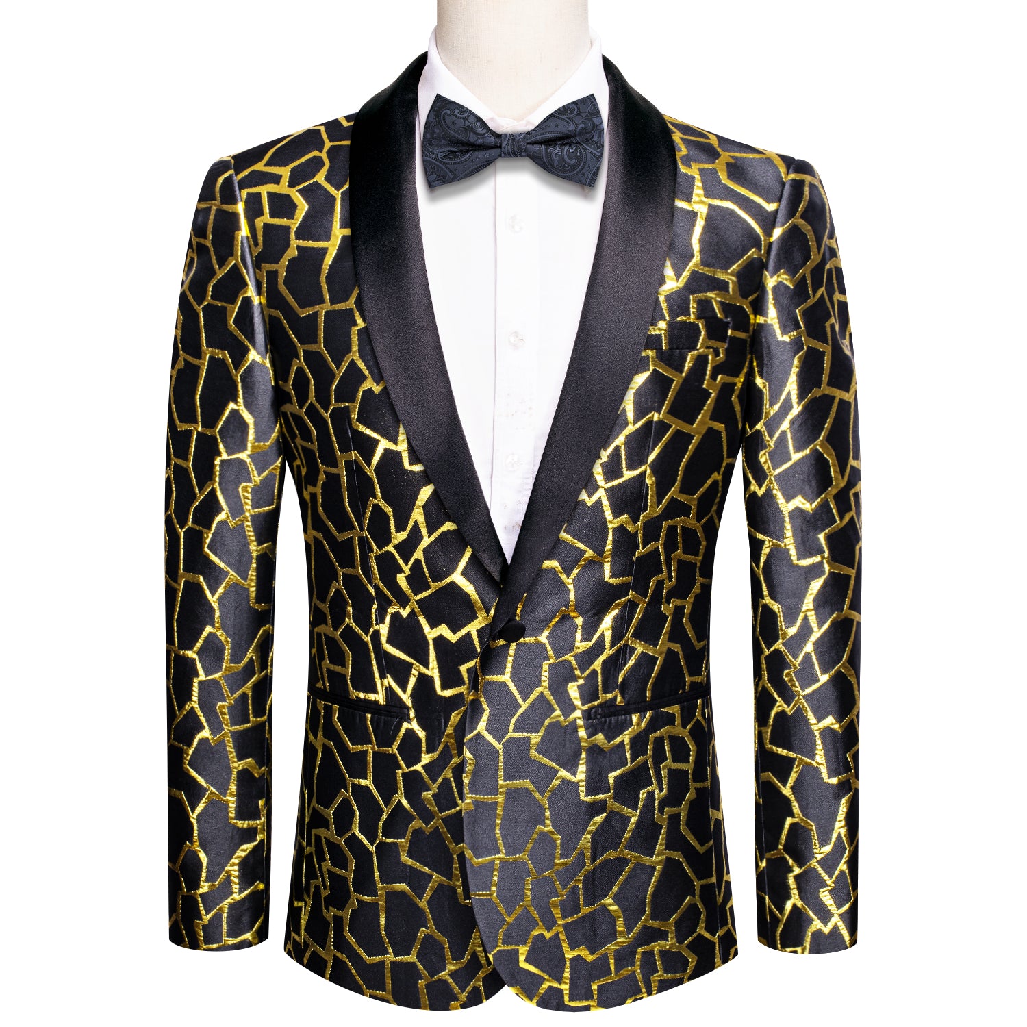 Luxury Black Golden Irregular Plaid Men's Suit Set