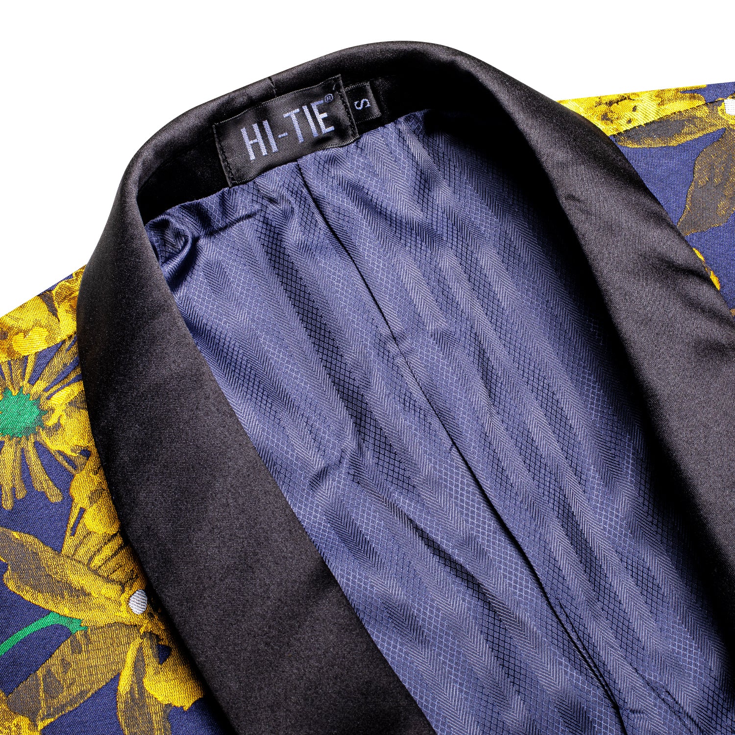 Luxury Golden Champagne Floral Men's Black Shawl Lapel Suit