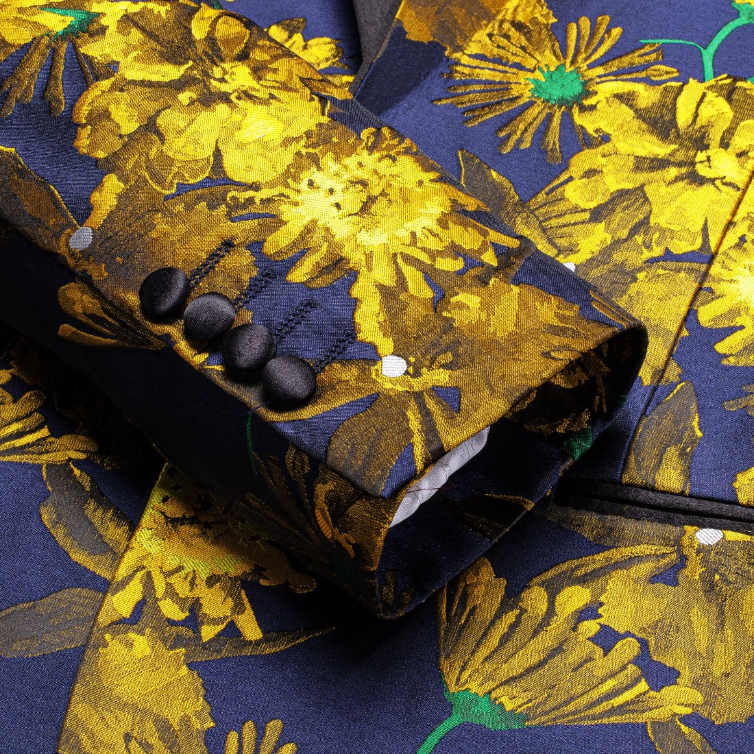 Luxury Golden Champagne Floral Men's Black Shawl Lapel Suit