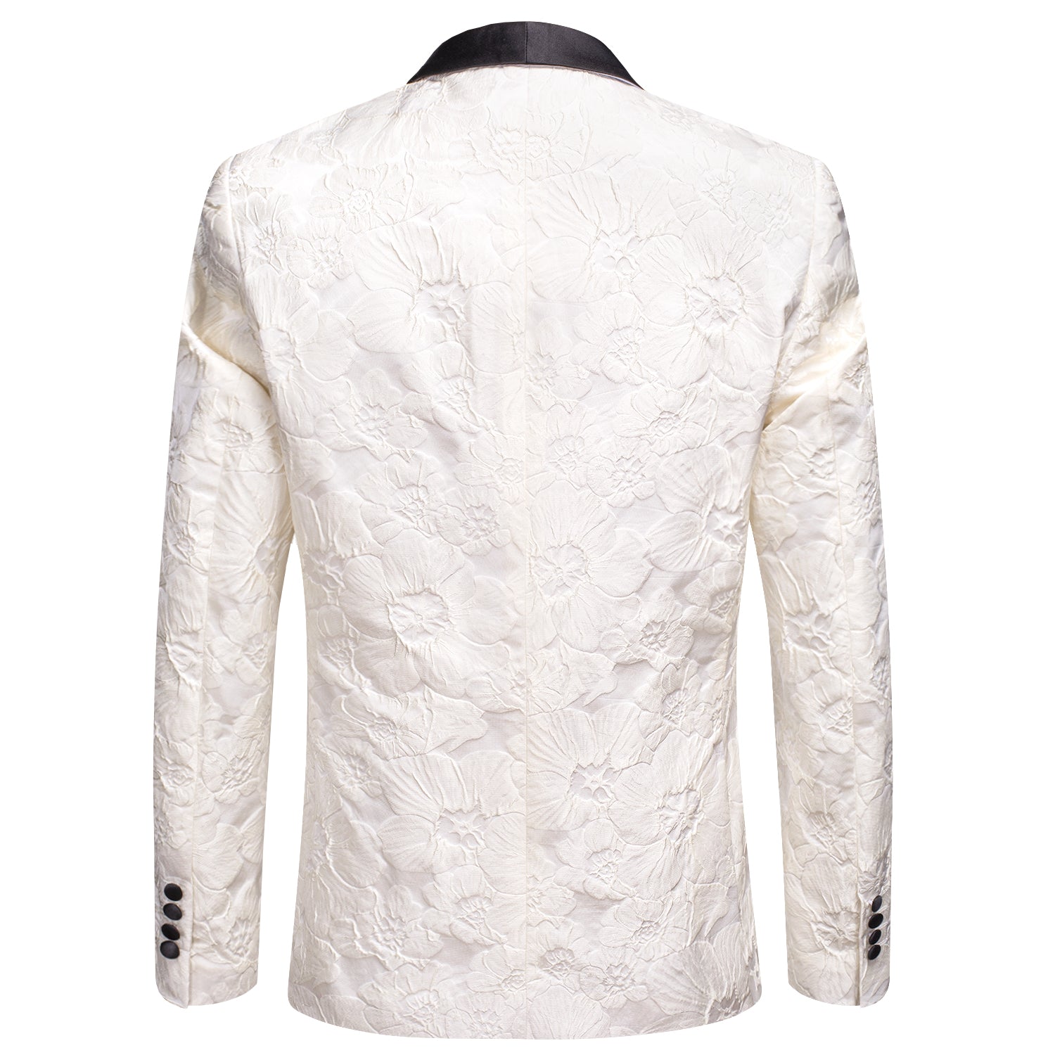 back of white Jacquard shawl collar blazer