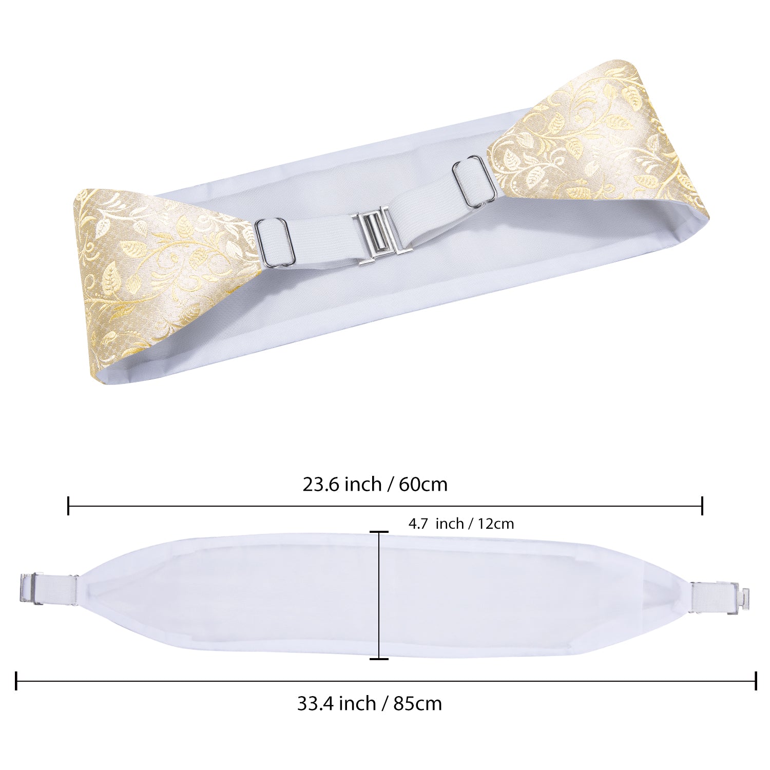 Men's Champagne Floral Cummerbund Bow Tie Hanky Cufflinks Set