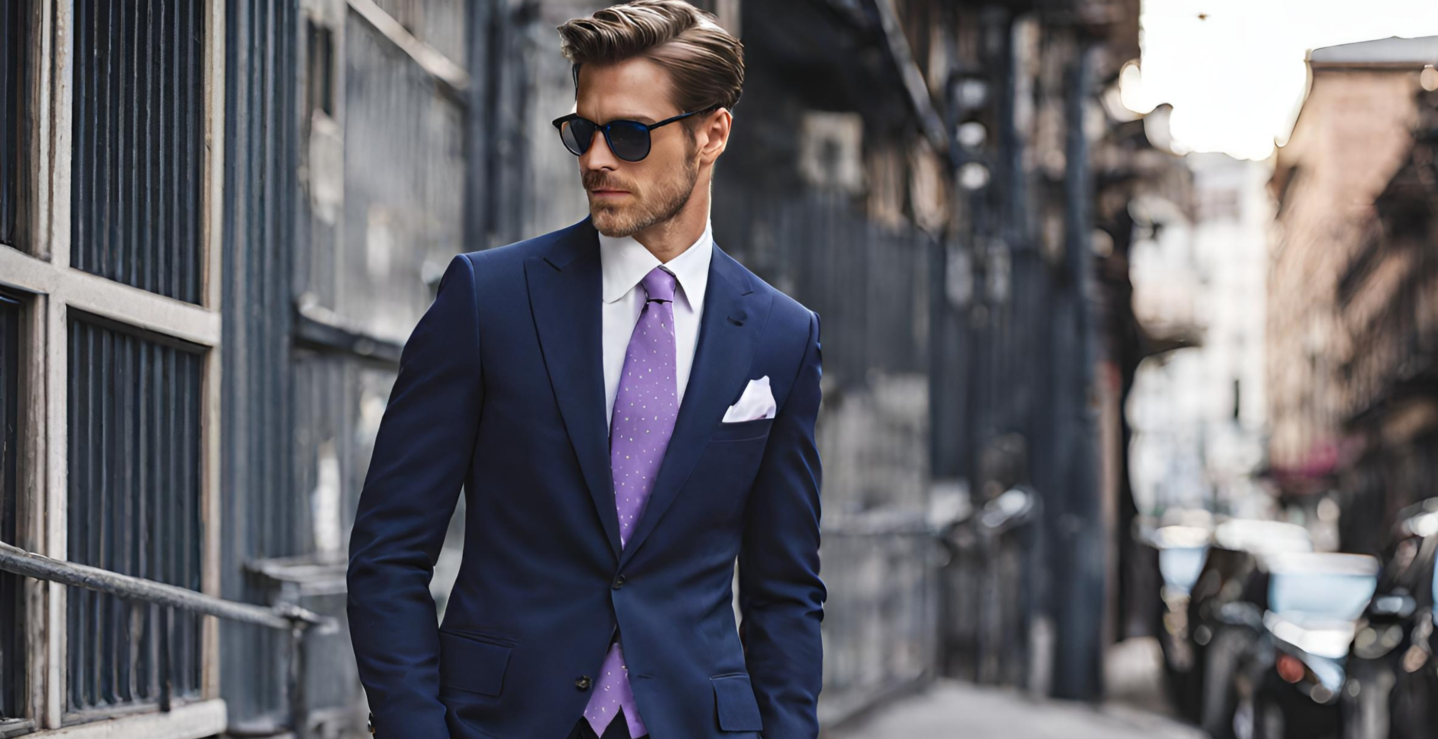 Classic Navy suit to wear with a lavender tie