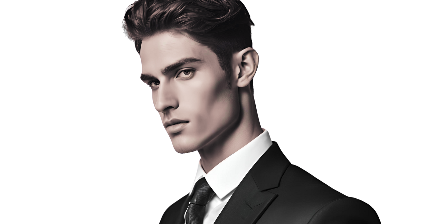 Male model wearing suit and tie