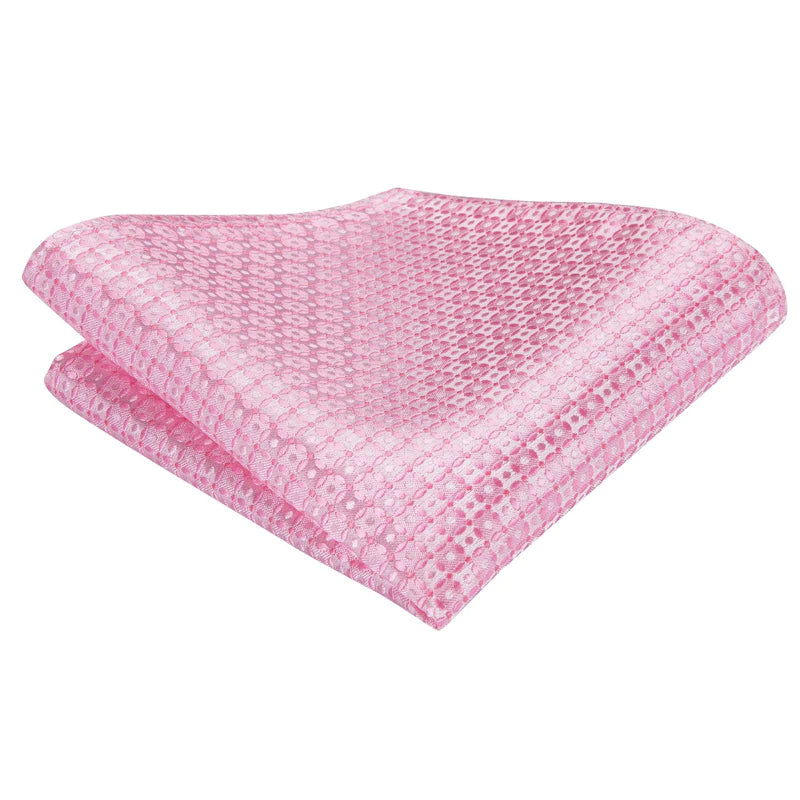 Novetly Pink Plaid Dot Tie Pocket Square Cufflinks Set