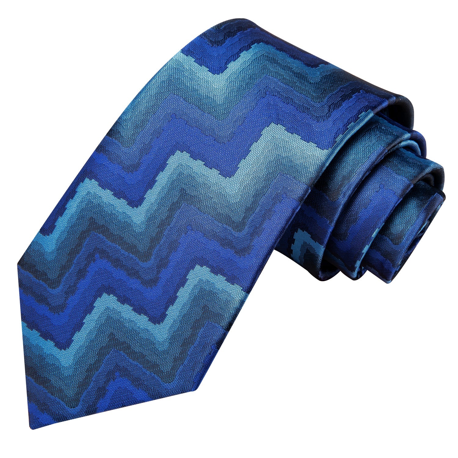 Hi-Tie Blue Striped Novelty Tie Pocket Square Cufflinks Set with Wedding Brooch