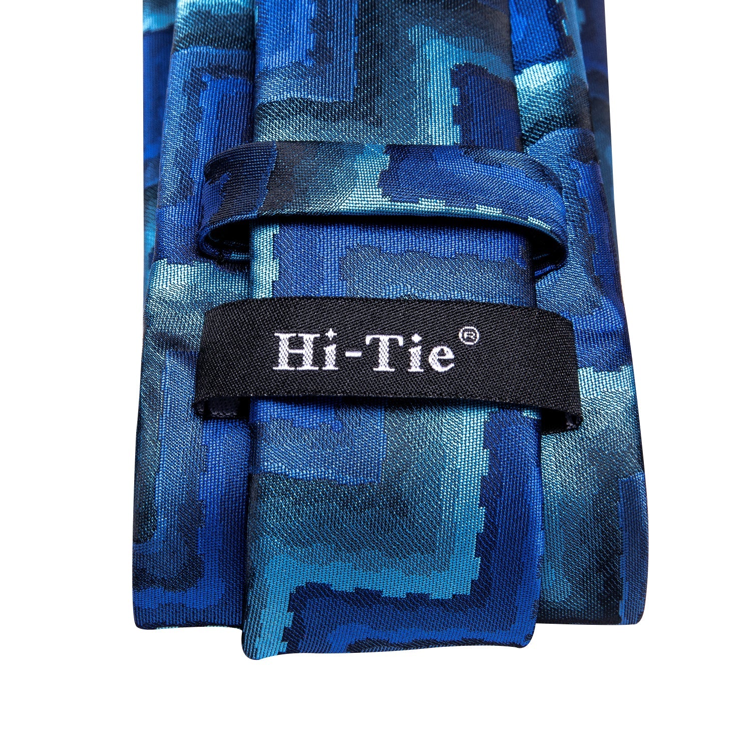 Hi-Tie Blue Striped Novelty Tie Pocket Square Cufflinks Set with Wedding Brooch