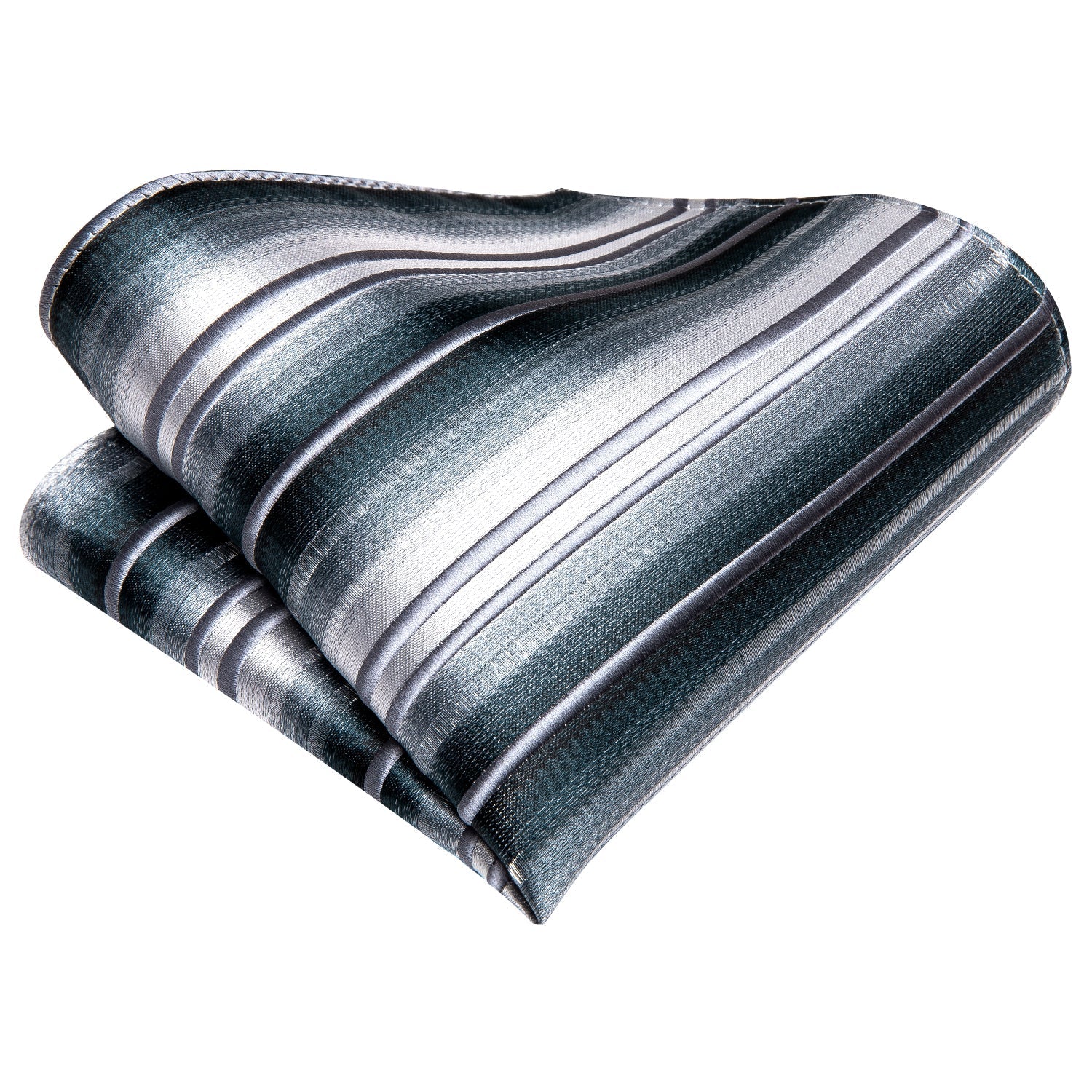 Green Grey White Striped Tie Pocket Square Cufflinks Set with Wedding Brooch