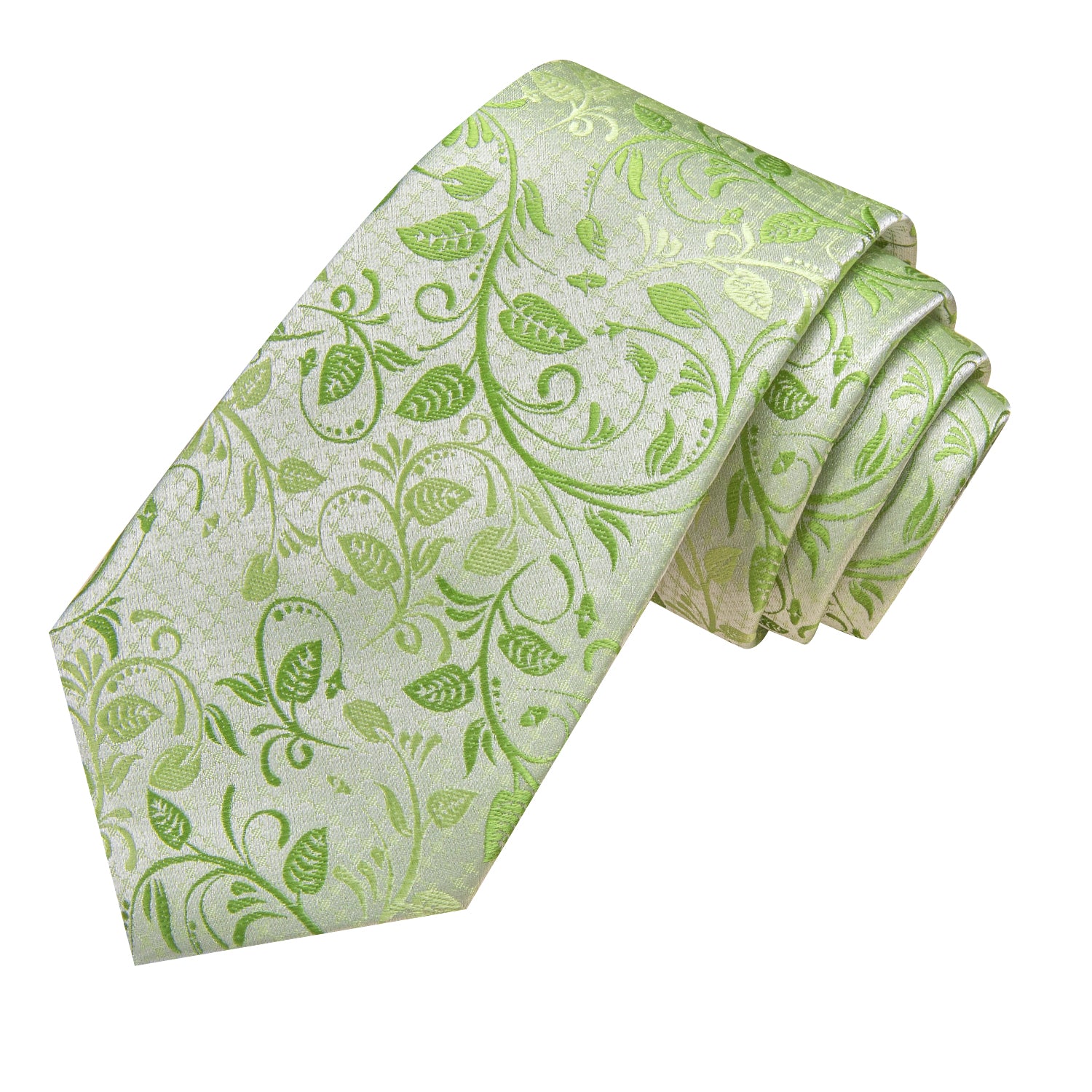 Spring Green Floral 67 Inches Extra Long Tie Handkerchief Cufflinks Set