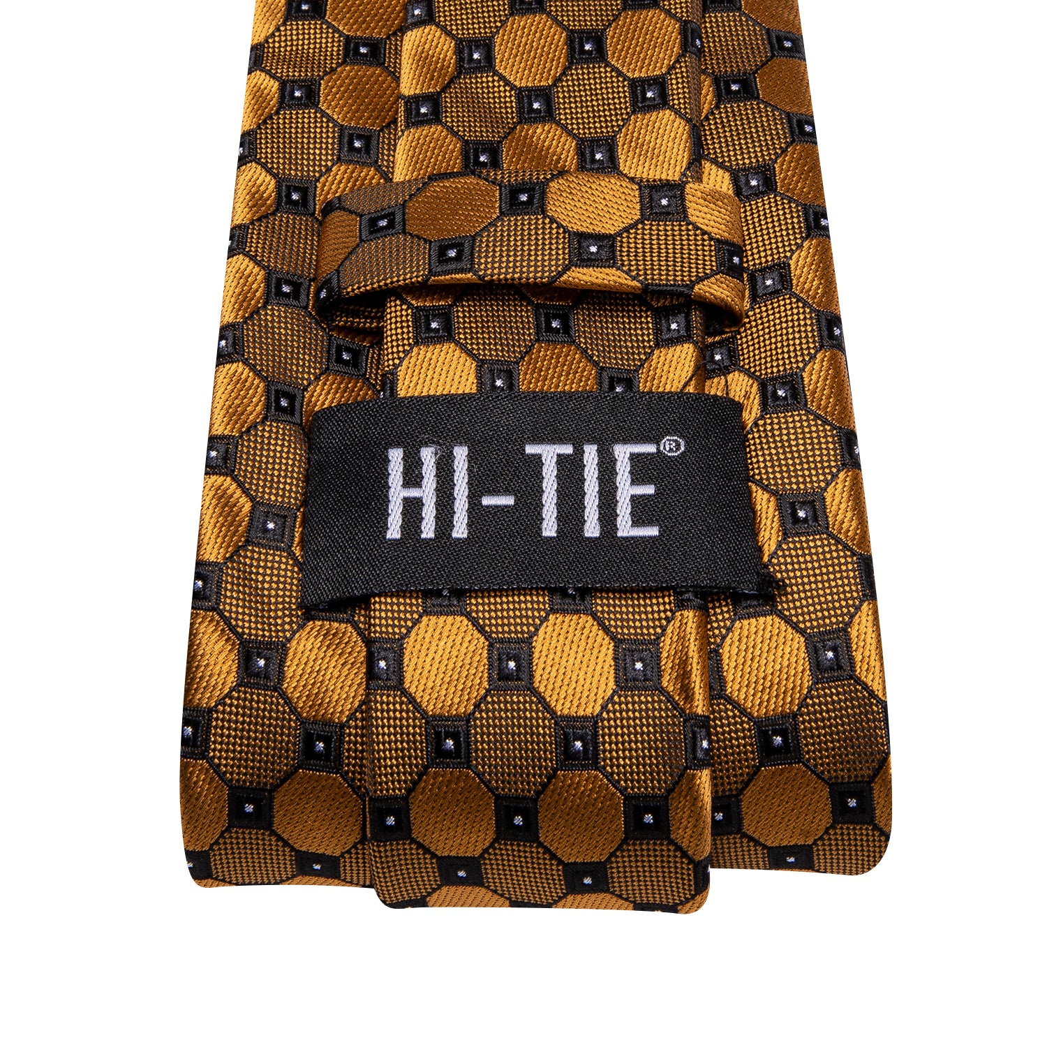  Golden Geometric Dot 67 Inch Extra Long Tie Hanky Cufflinks Set