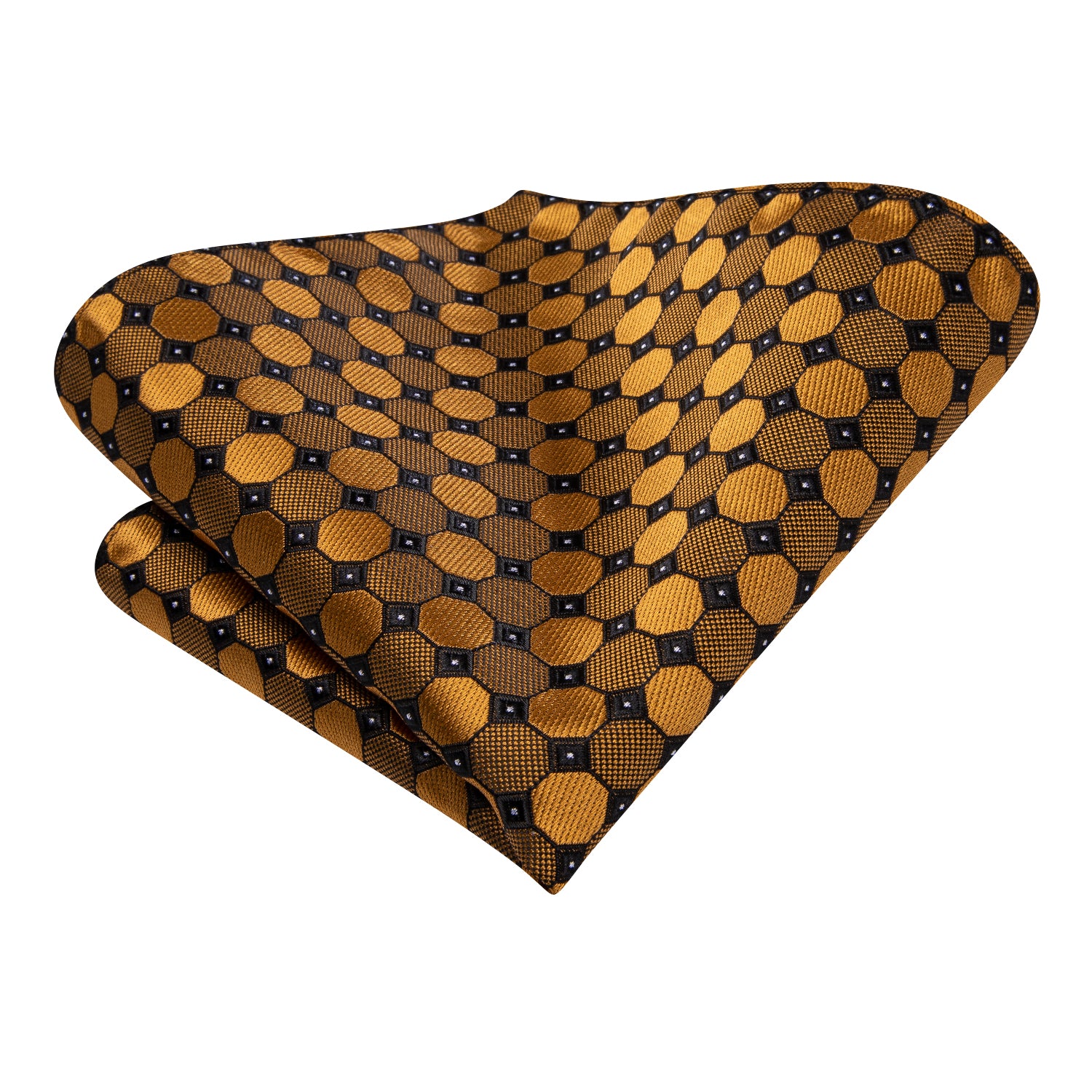  Golden Geometric Dot 67 Inch Extra Long Tie Hanky Cufflinks Set