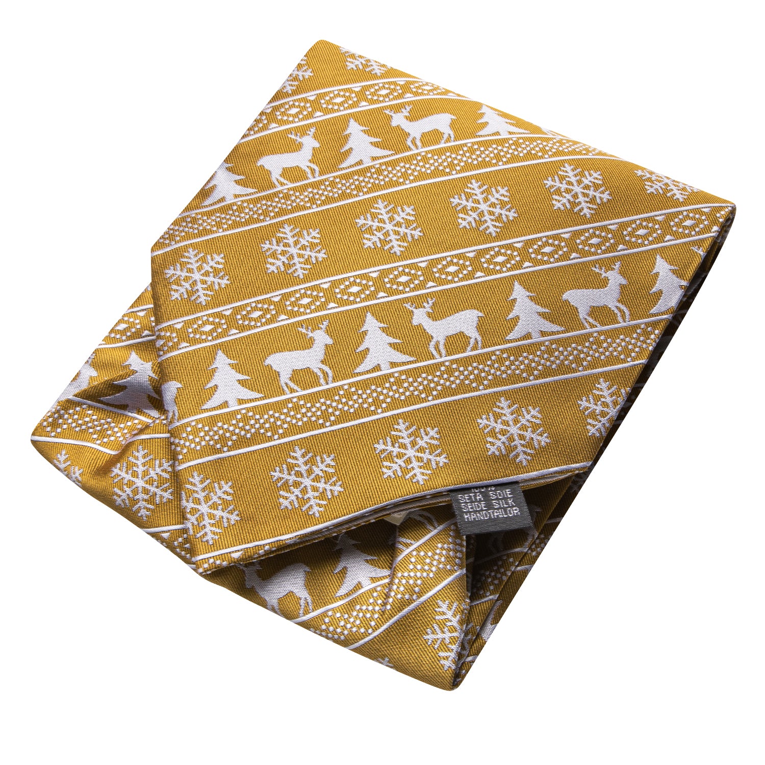 Gold Christmas Novelty Ascot Pocket Square Cufflinks Set