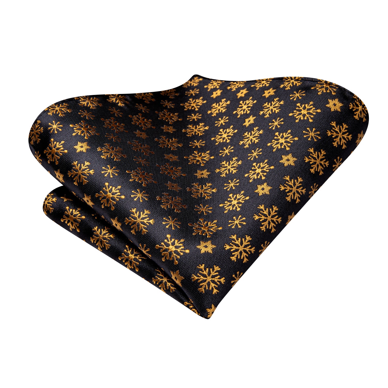 Black Gold Christmas Snowflakes Ascot Pocket Square Cufflinks Set