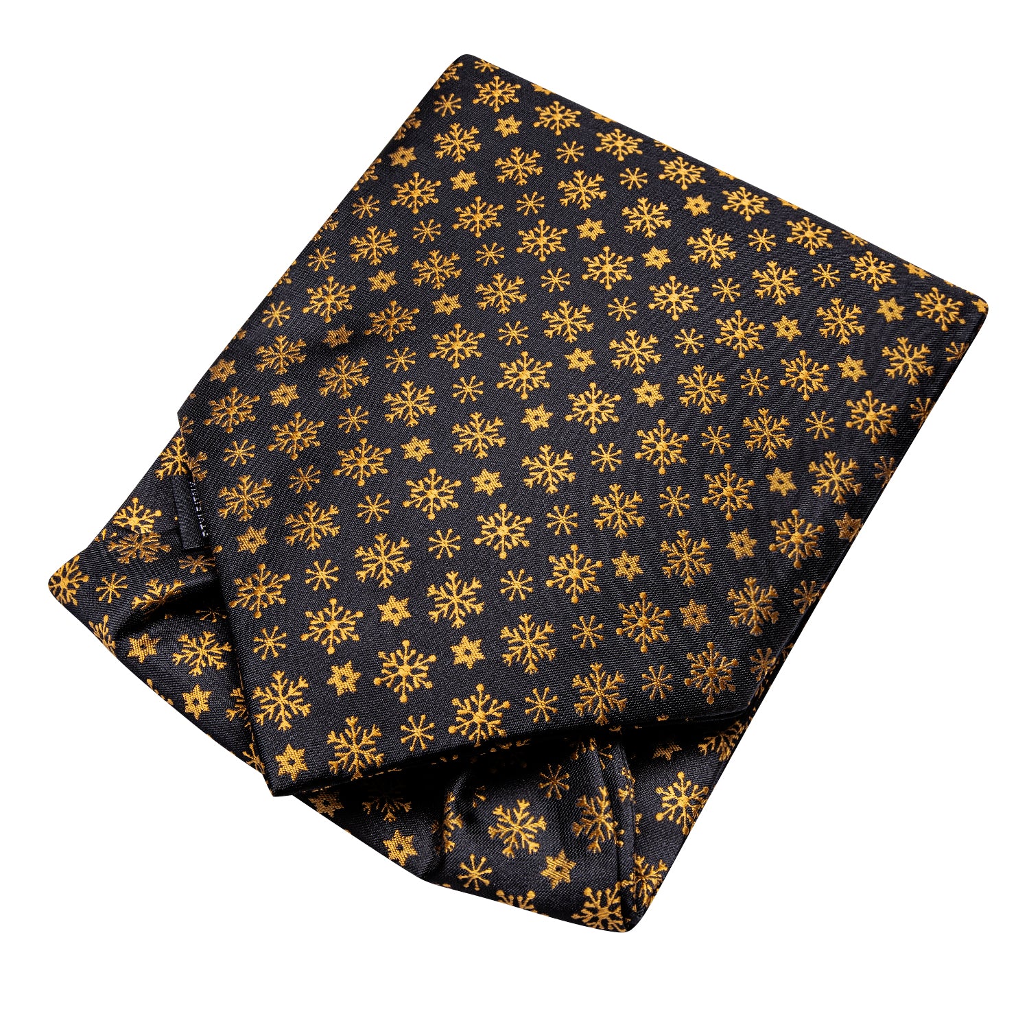 Black Gold Christmas Snowflakes Ascot Pocket Square Cufflinks Set