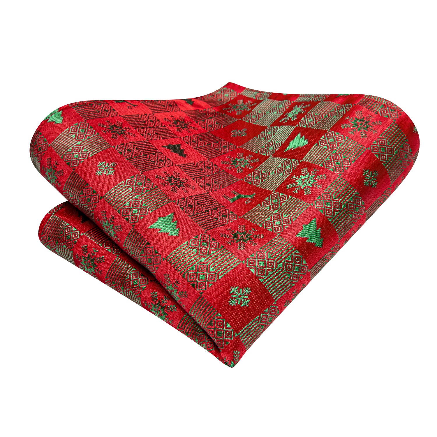 Red Green Christmas Novelty Ascot Pocket Square Cufflinks Set