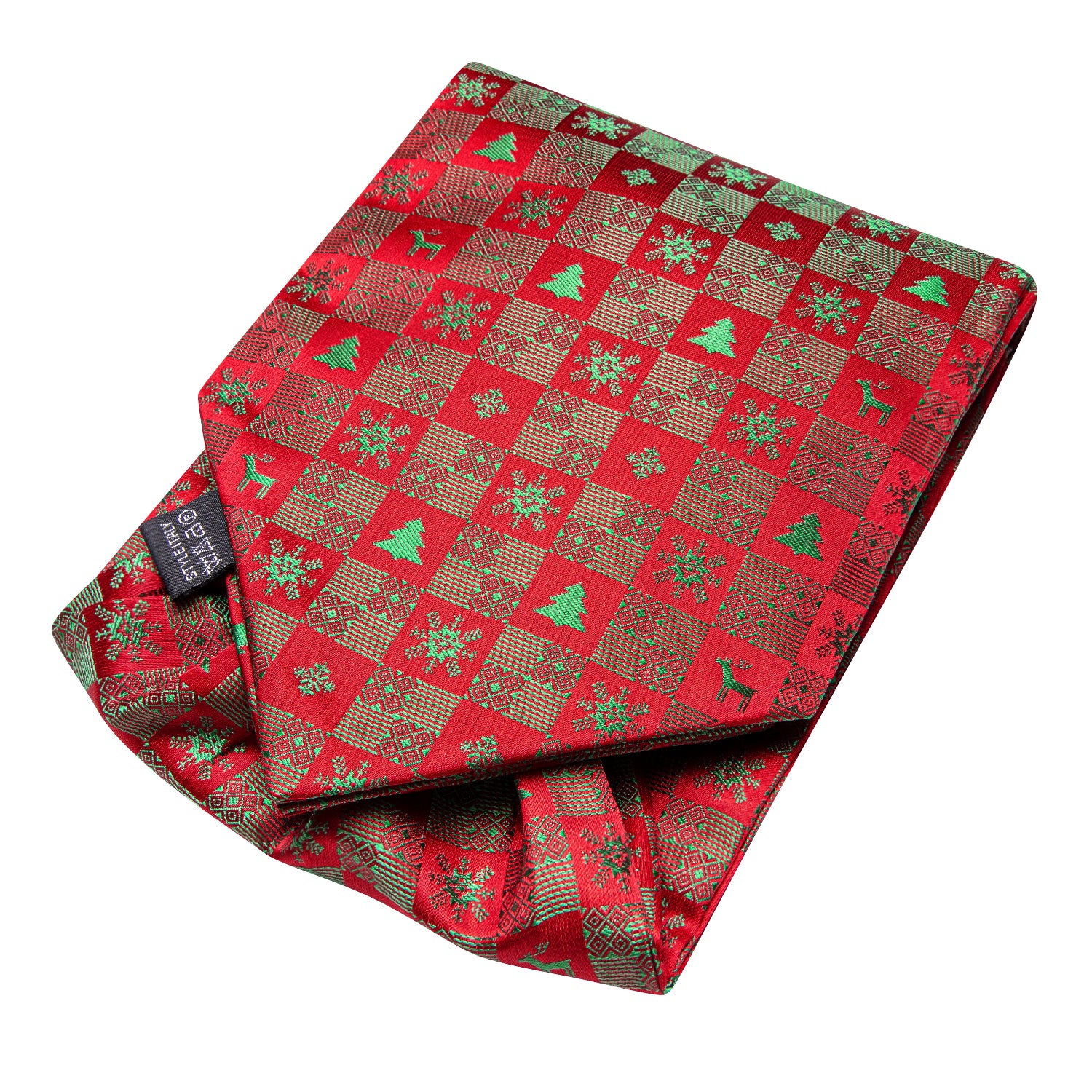 Red Green Christmas Novelty Ascot Pocket Square Cufflinks Set