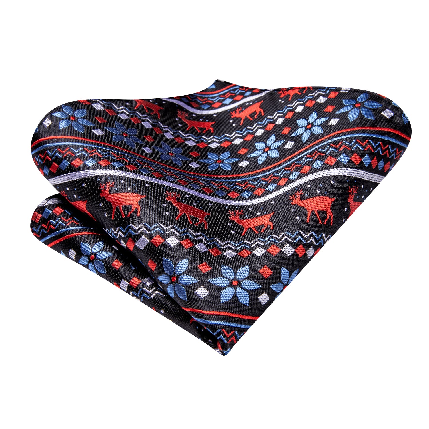 Black Red Christmas Novelty Ascot Pocket Square Cufflinks Set