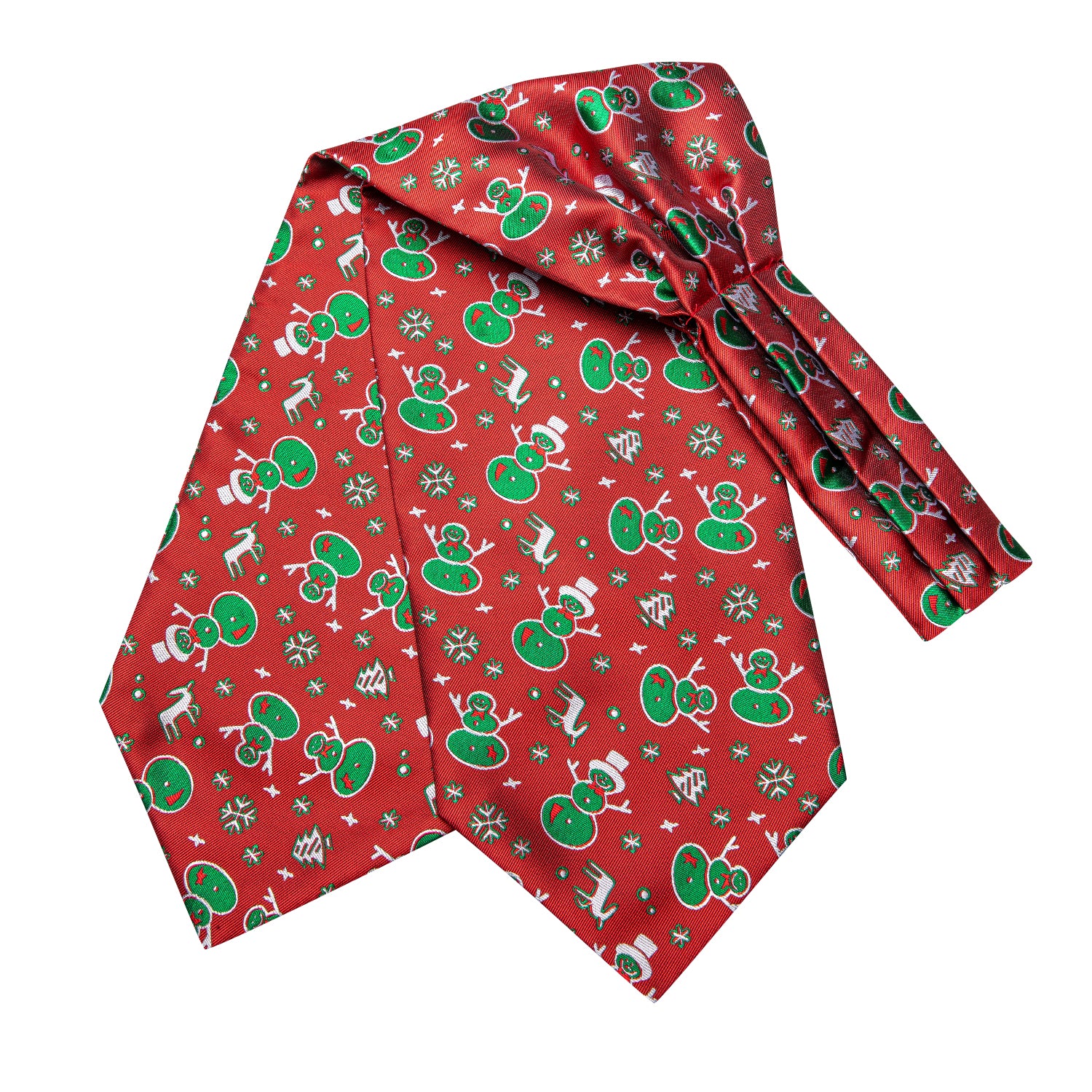 Red Green Christmas Snowmen Ascot Pocket Square Cufflinks Set