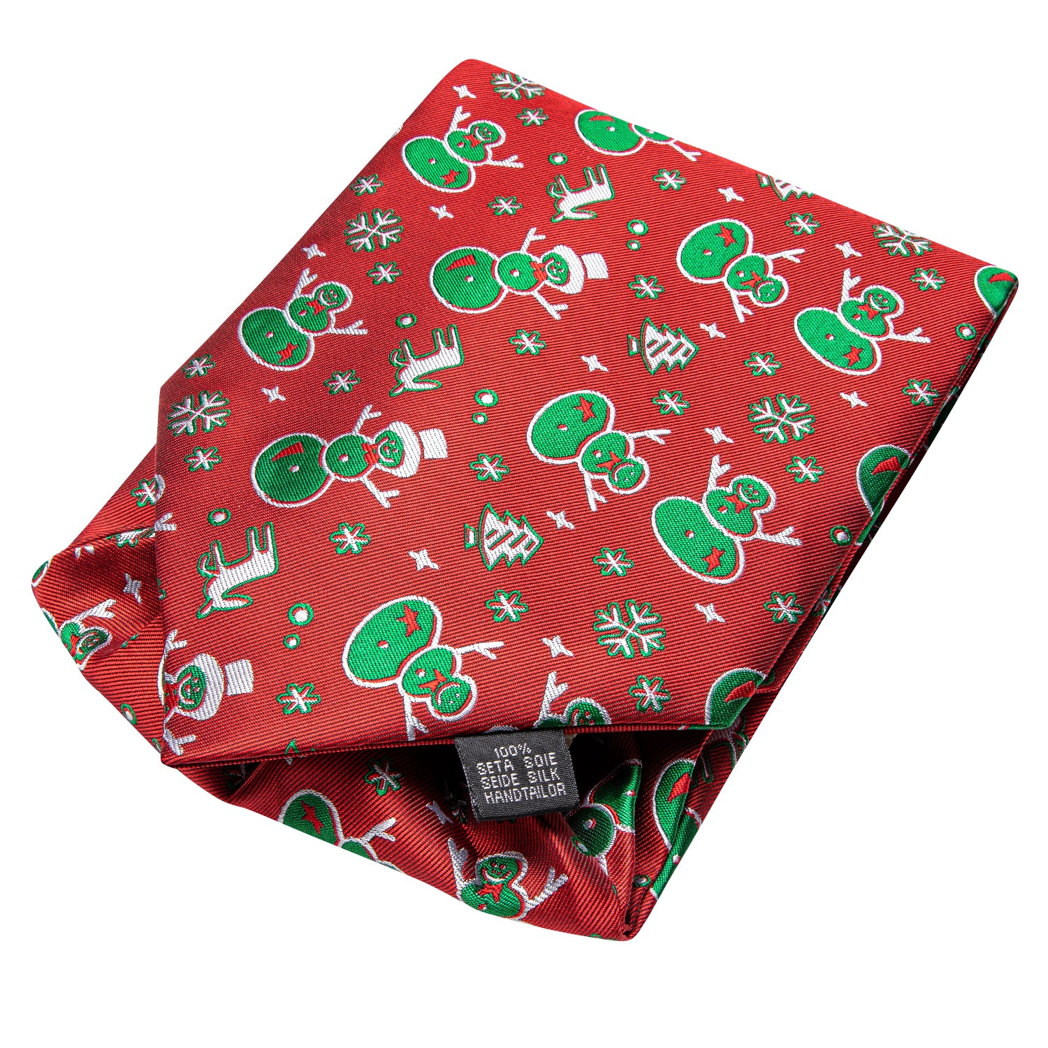 Red Green Christmas Snowmen Ascot Pocket Square Cufflinks Set